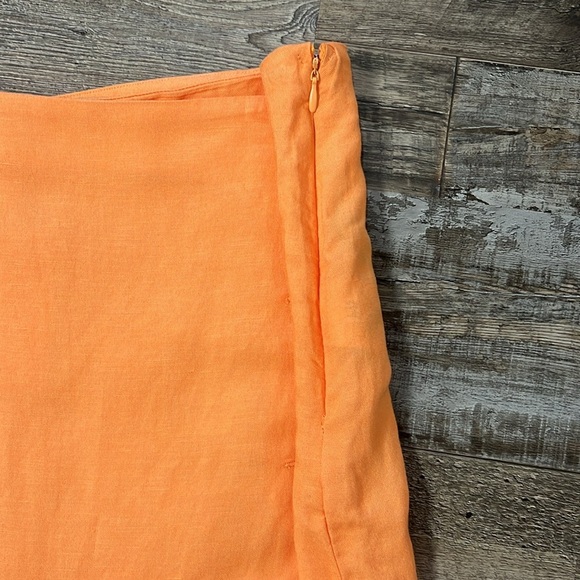 H&M Linen Viscose Orange Faux Wrap Long Column Skirt Shell Button Bright Sz 14 - Picture 5 of 12